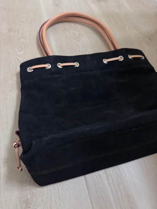 VTG 90s Dooney & Bourke Black Suede Leather Tote Bag Y2K Shoulder Purse - Picture 3 of 9